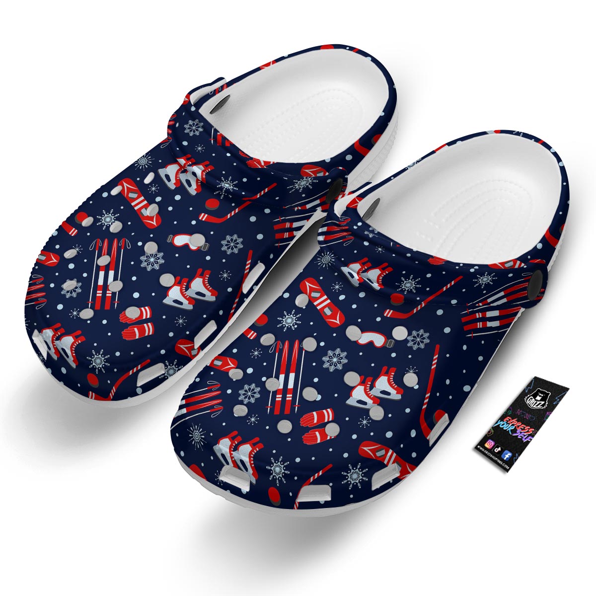 Skiing Equipment Print Pattern Clog-grizzshop