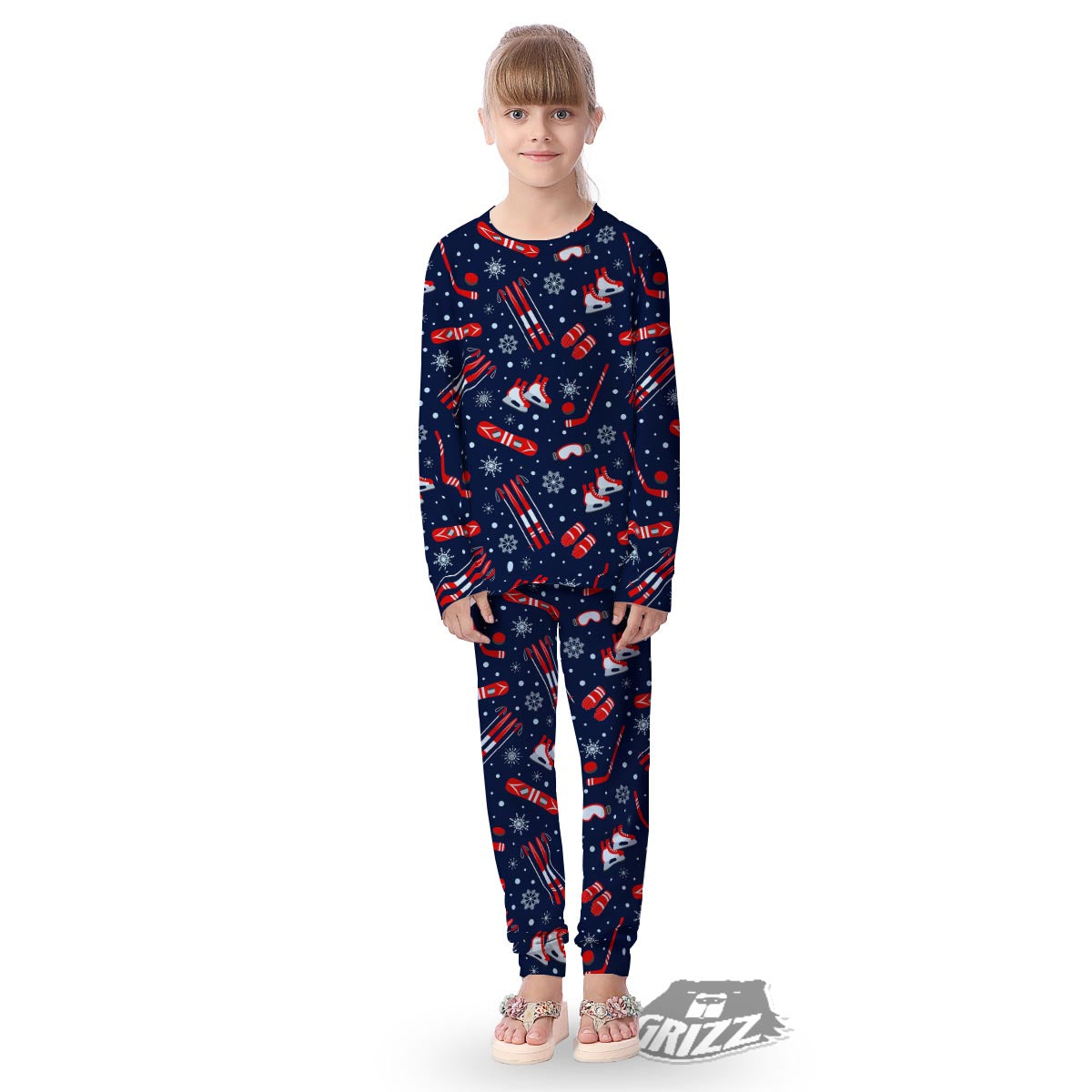 Skiing Equipment Print Pattern Kid's Pajamas-grizzshop