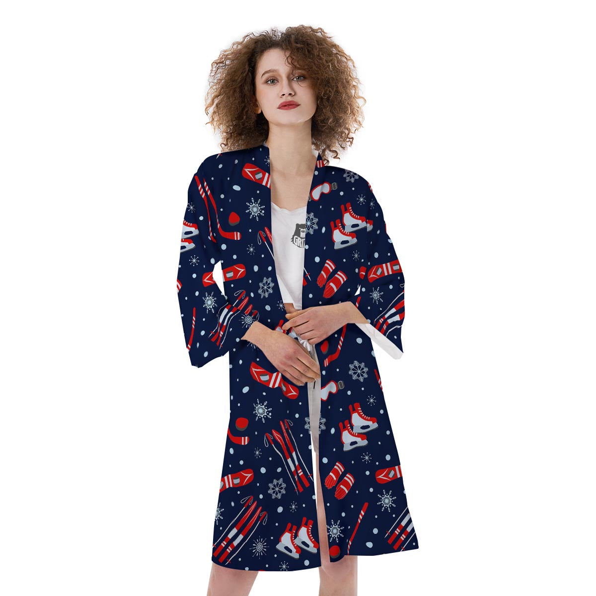 Skiing Equipment Print Pattern Kimono-grizzshop