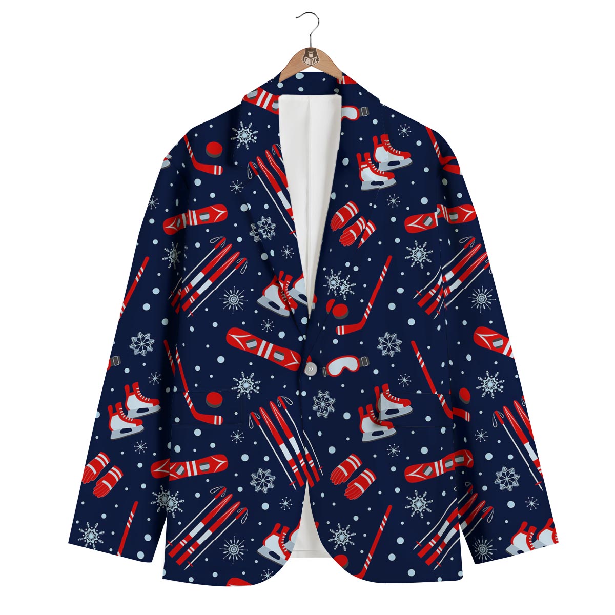 Skiing Equipment Print Pattern Men's Blazer-grizzshop