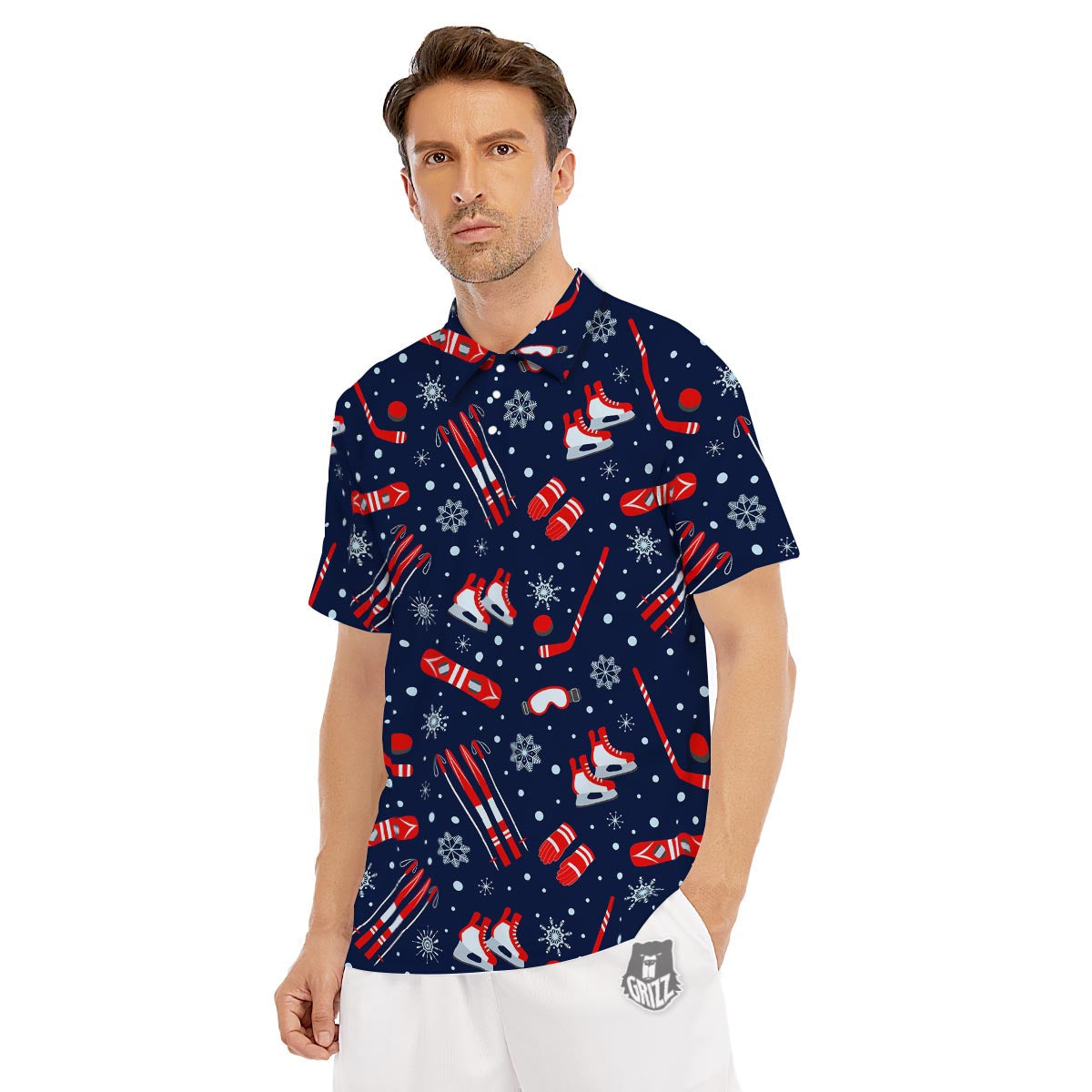 Skiing Equipment Print Pattern Men's Golf Shirts-grizzshop