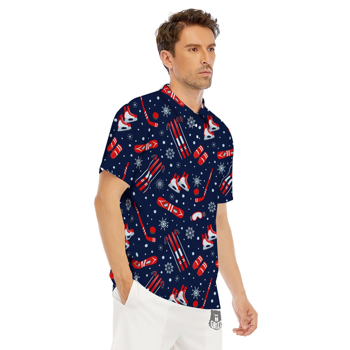 Skiing Equipment Print Pattern Men's Golf Shirts-grizzshop
