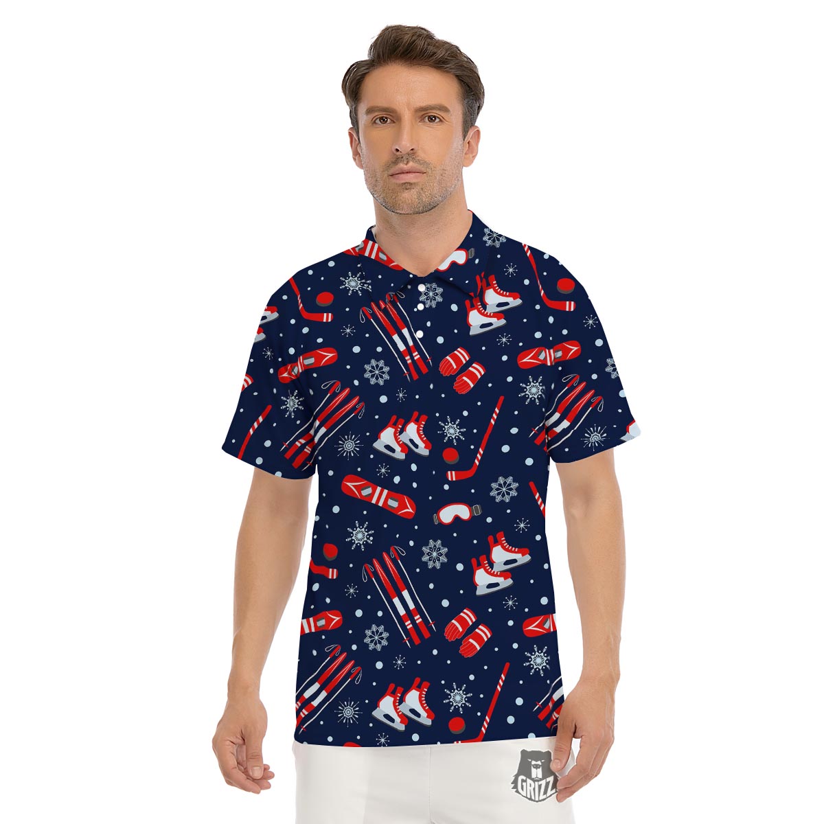 Skiing Equipment Print Pattern Men's Golf Shirts-grizzshop