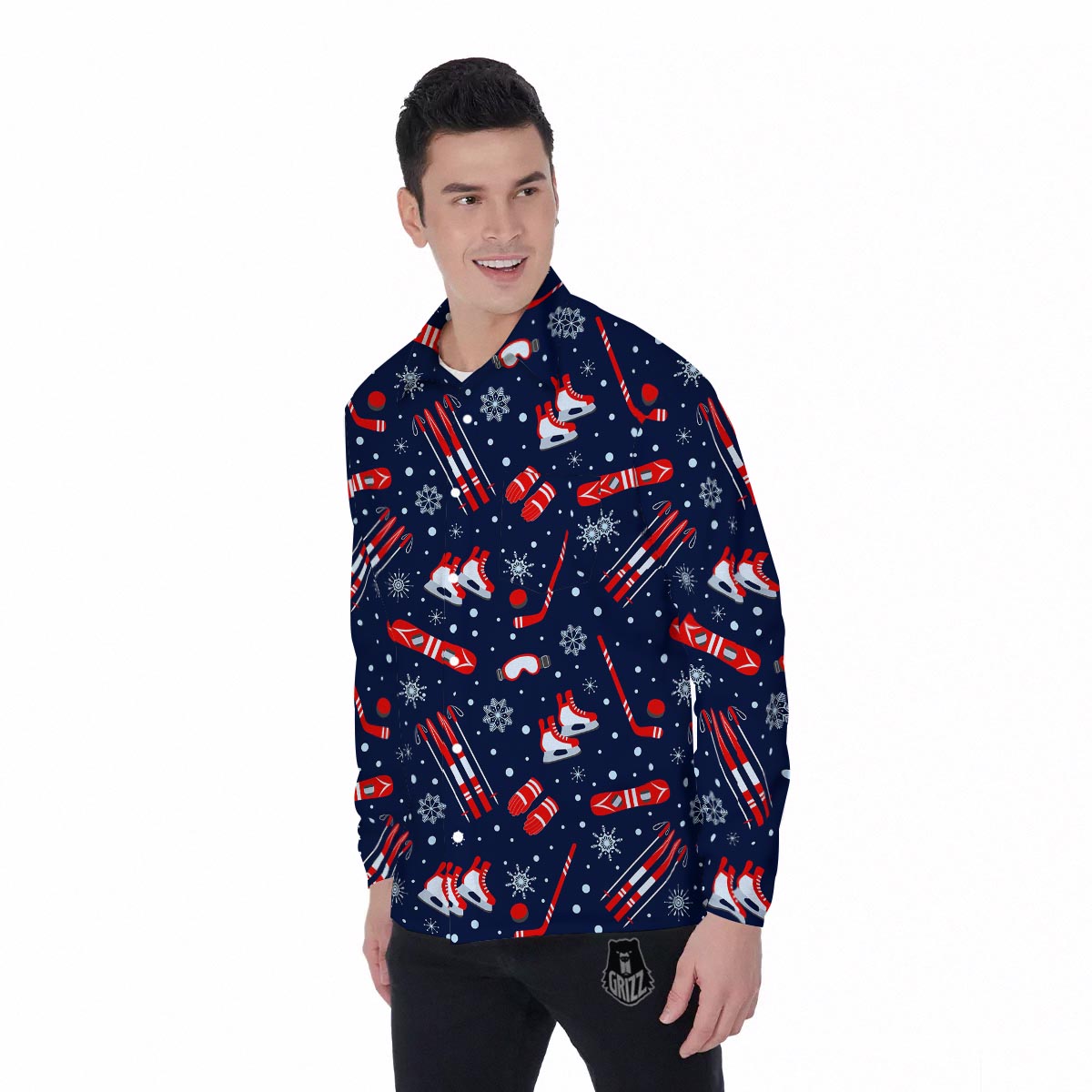 Skiing Equipment Print Pattern Men's Long Sleeve Shirts-grizzshop