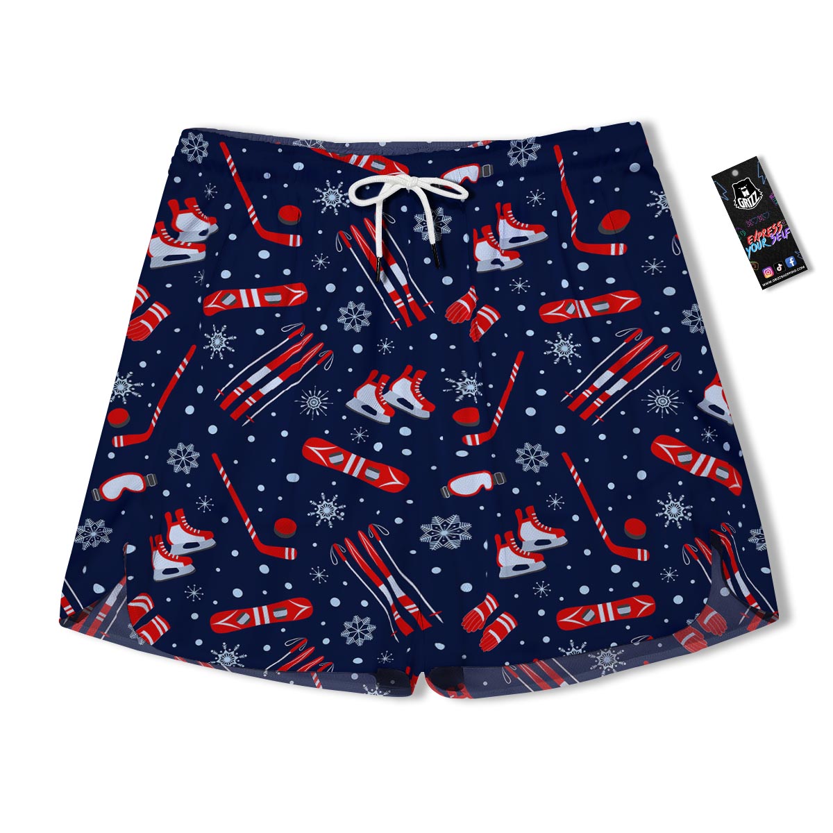 Skiing Equipment Print Pattern Men's Running Shorts-grizzshop
