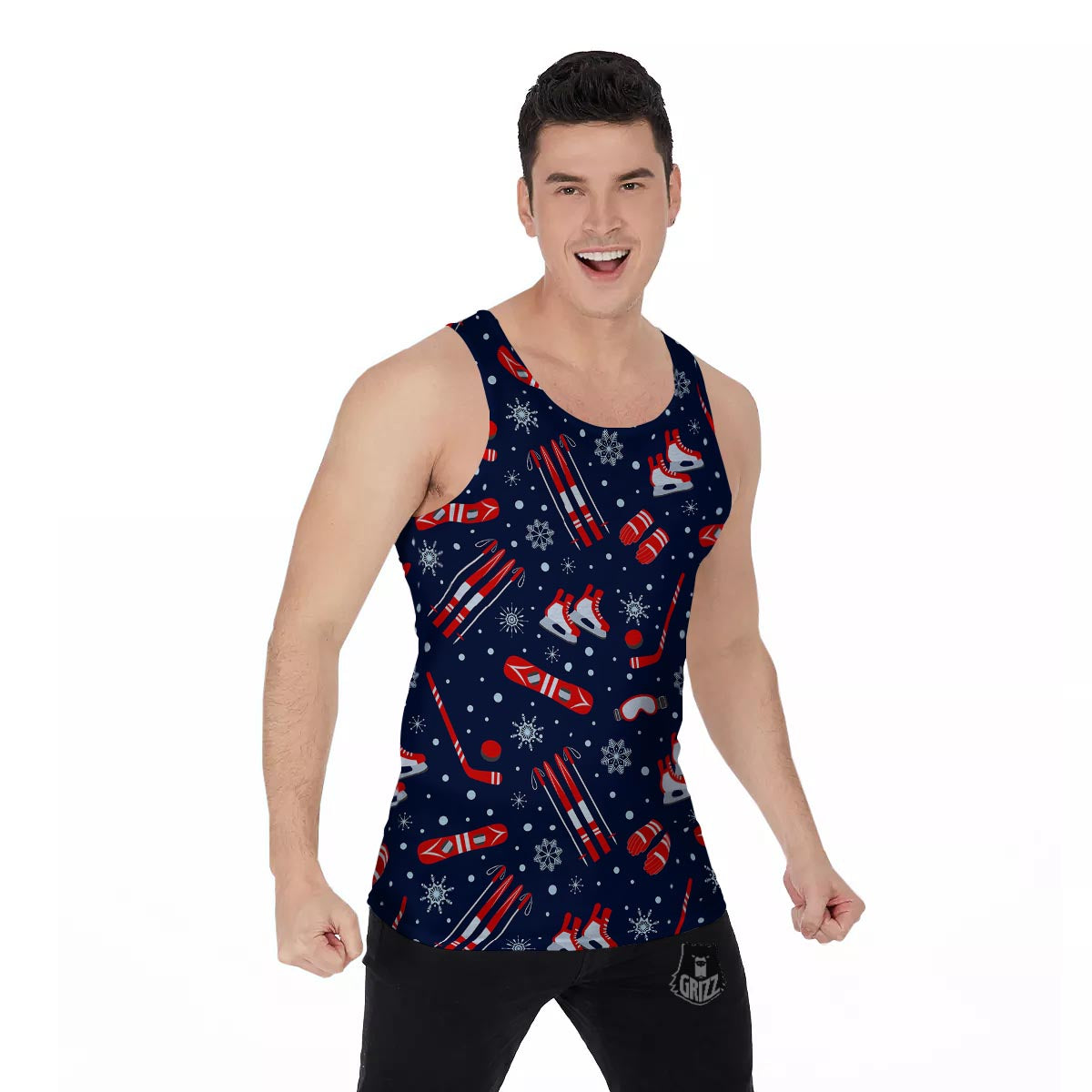 Skiing Equipment Print Pattern Men's Tank Top-grizzshop
