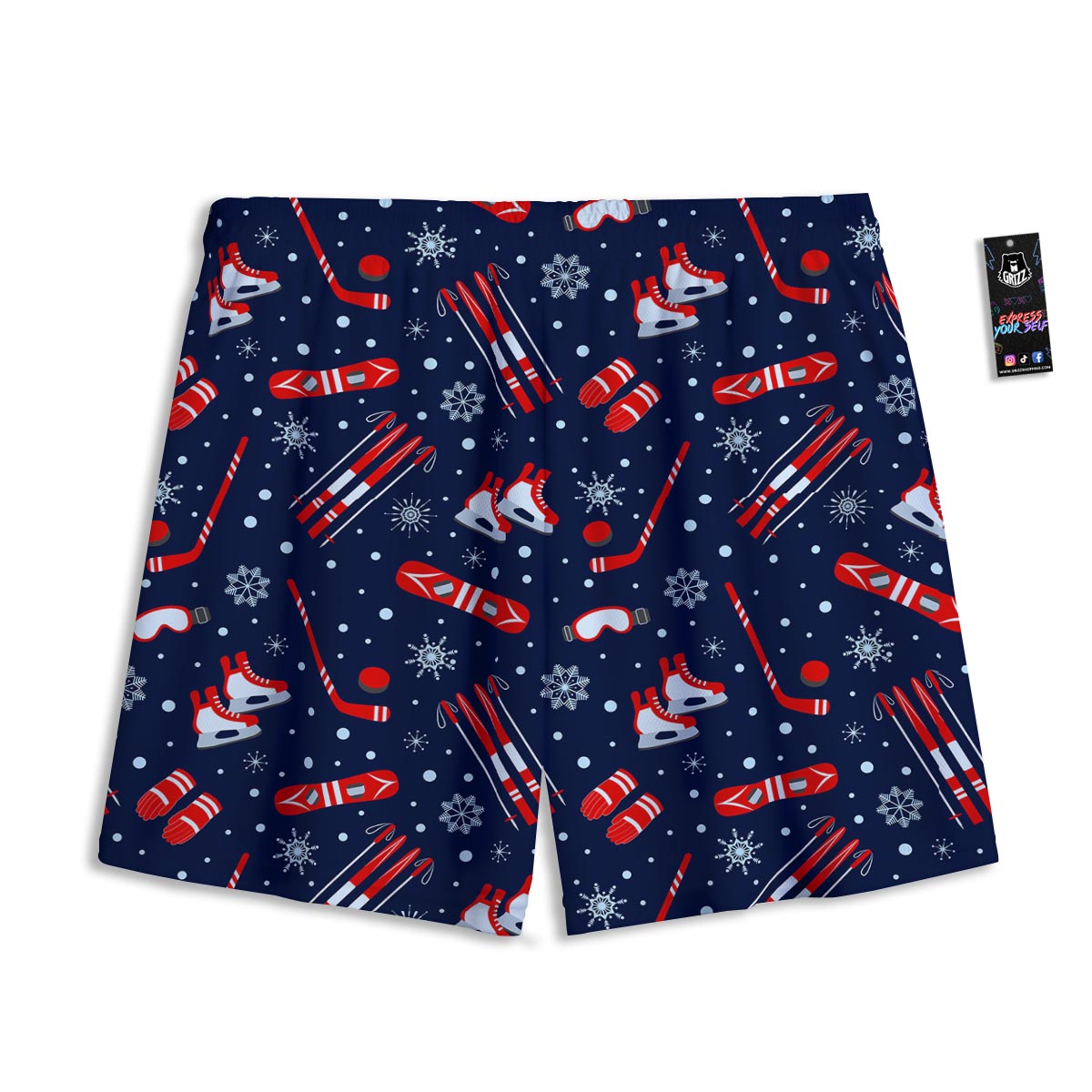 Skiing Equipment Print Pattern Mesh Shorts