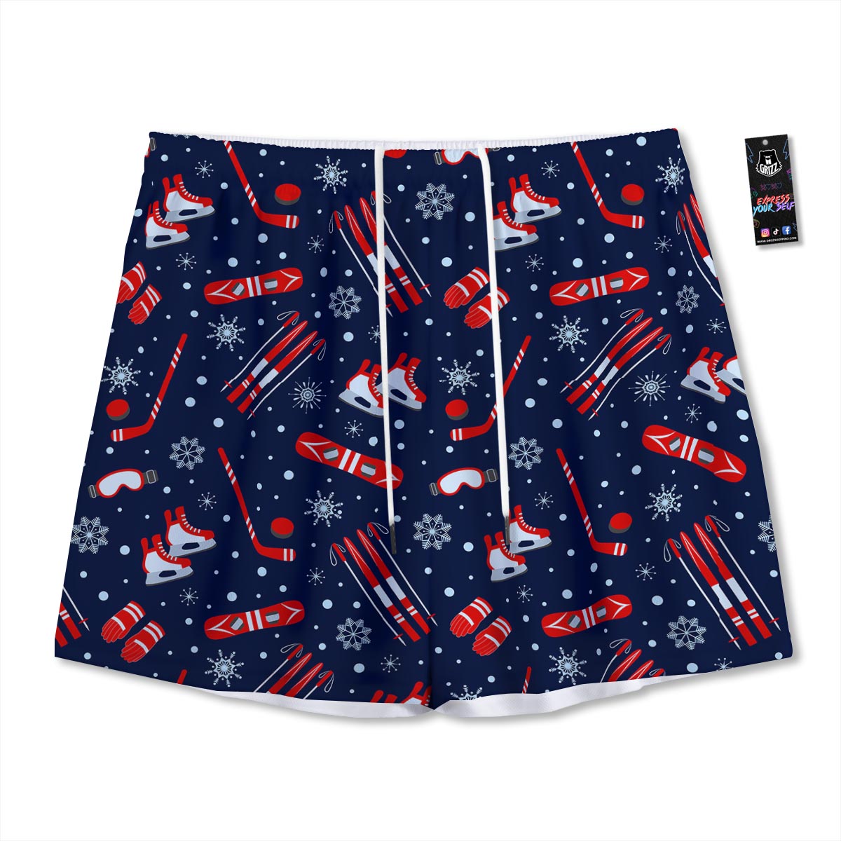 Skiing Equipment Print Pattern Mesh Shorts