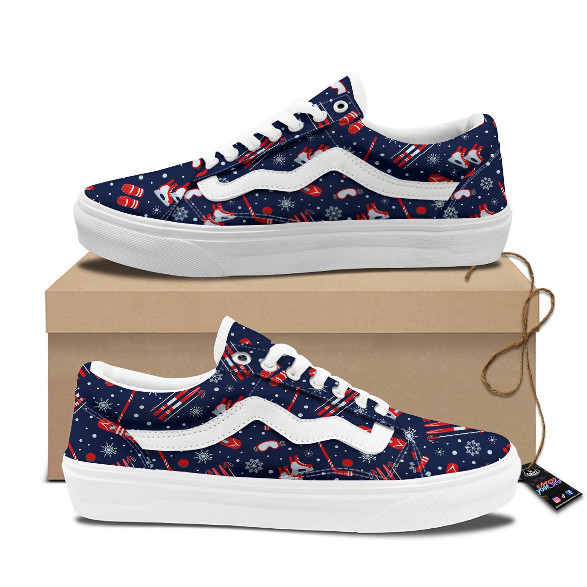 Skiing Equipment Print Pattern Skate Shoes-grizzshop