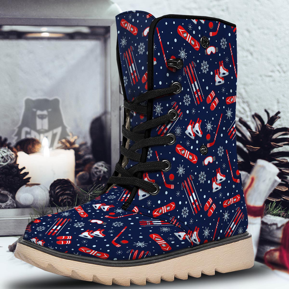 Skiing Equipment Print Pattern Snow Boots-grizzshop
