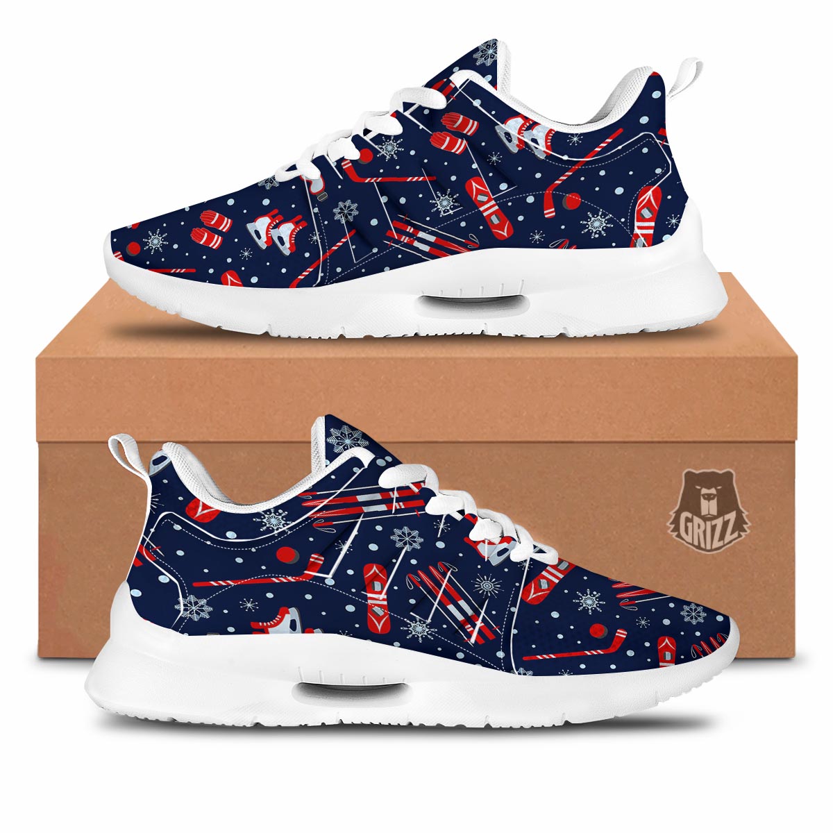 Skiing Equipment Print Pattern Tennis Shoes-grizzshop