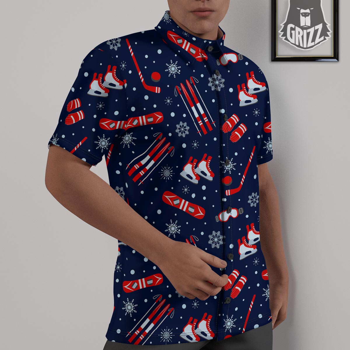 Skiing Equipment Print Pattern Untucked Shirts-grizzshop