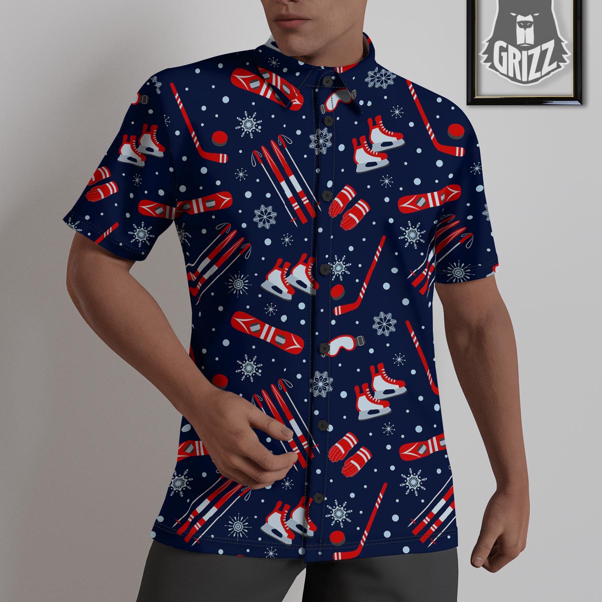 Skiing Equipment Print Pattern Untucked Shirts-grizzshop
