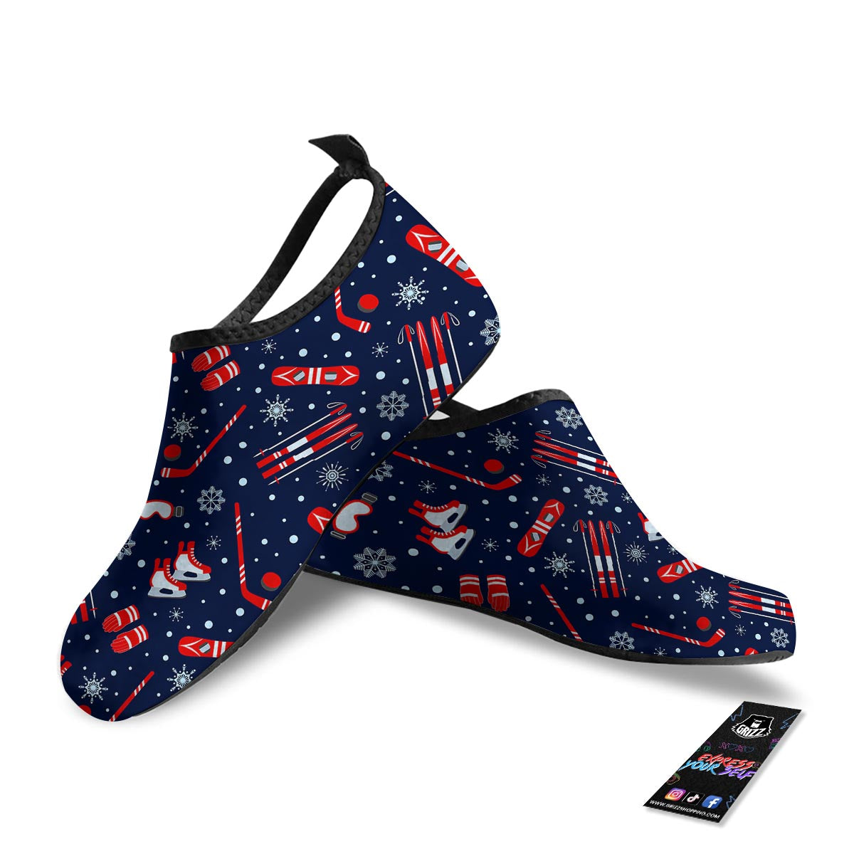 Skiing Equipment Print Pattern Water Shoes-grizzshop
