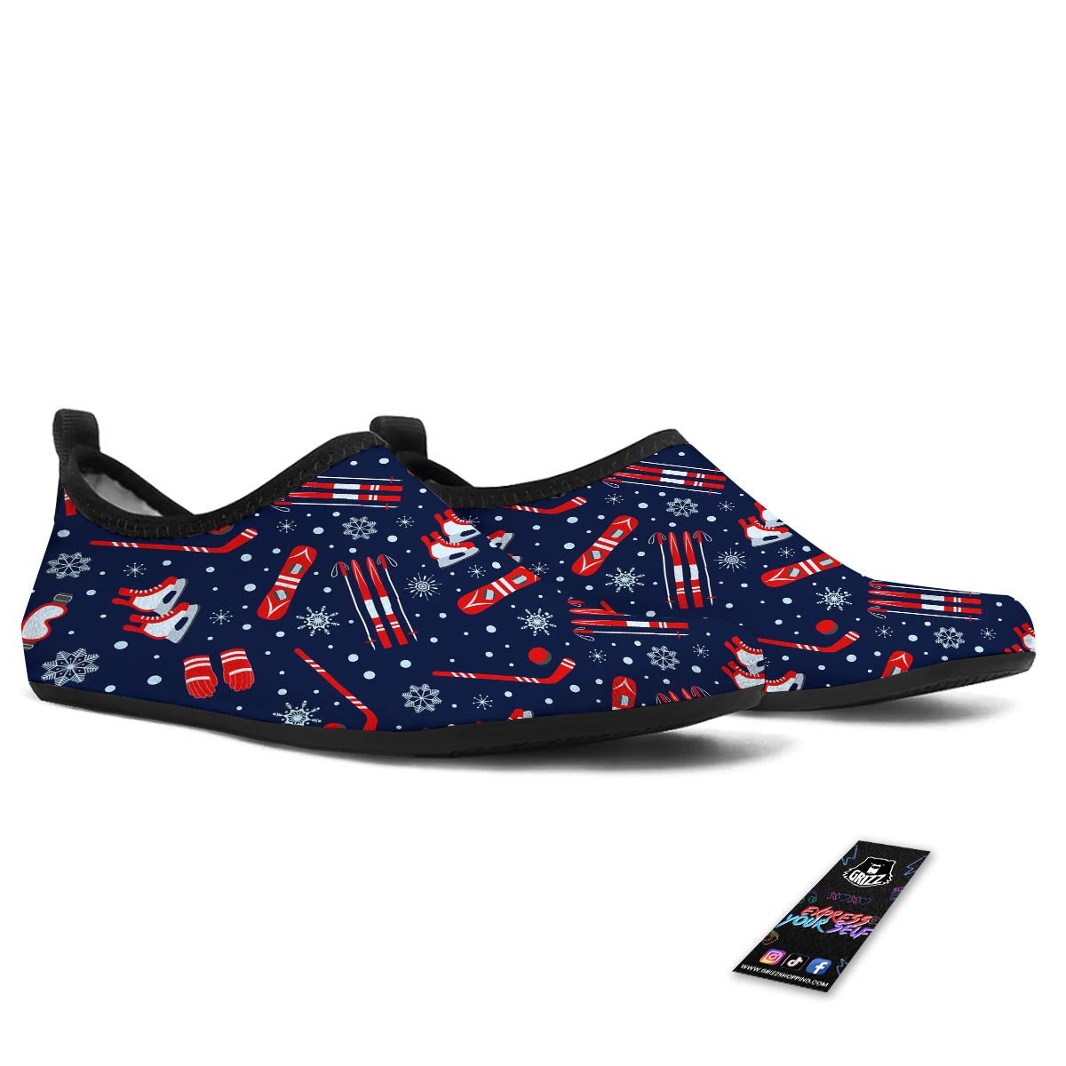 Skiing Equipment Print Pattern Water Shoes-grizzshop