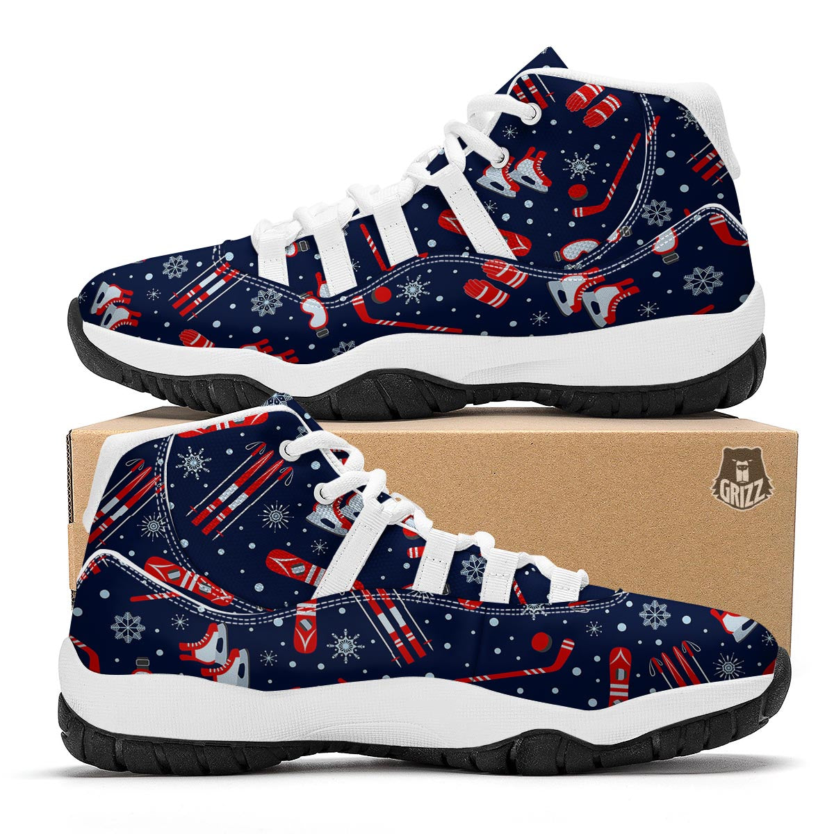 Skiing Equipment Print Pattern White Bball Shoes-grizzshop