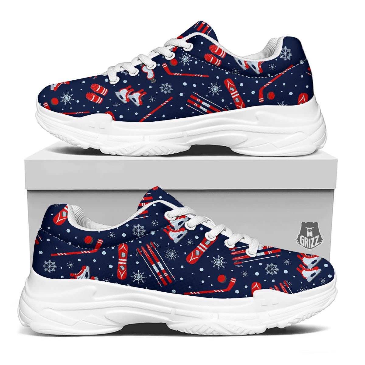 Skiing Equipment Print Pattern White Chunky Shoes-grizzshop