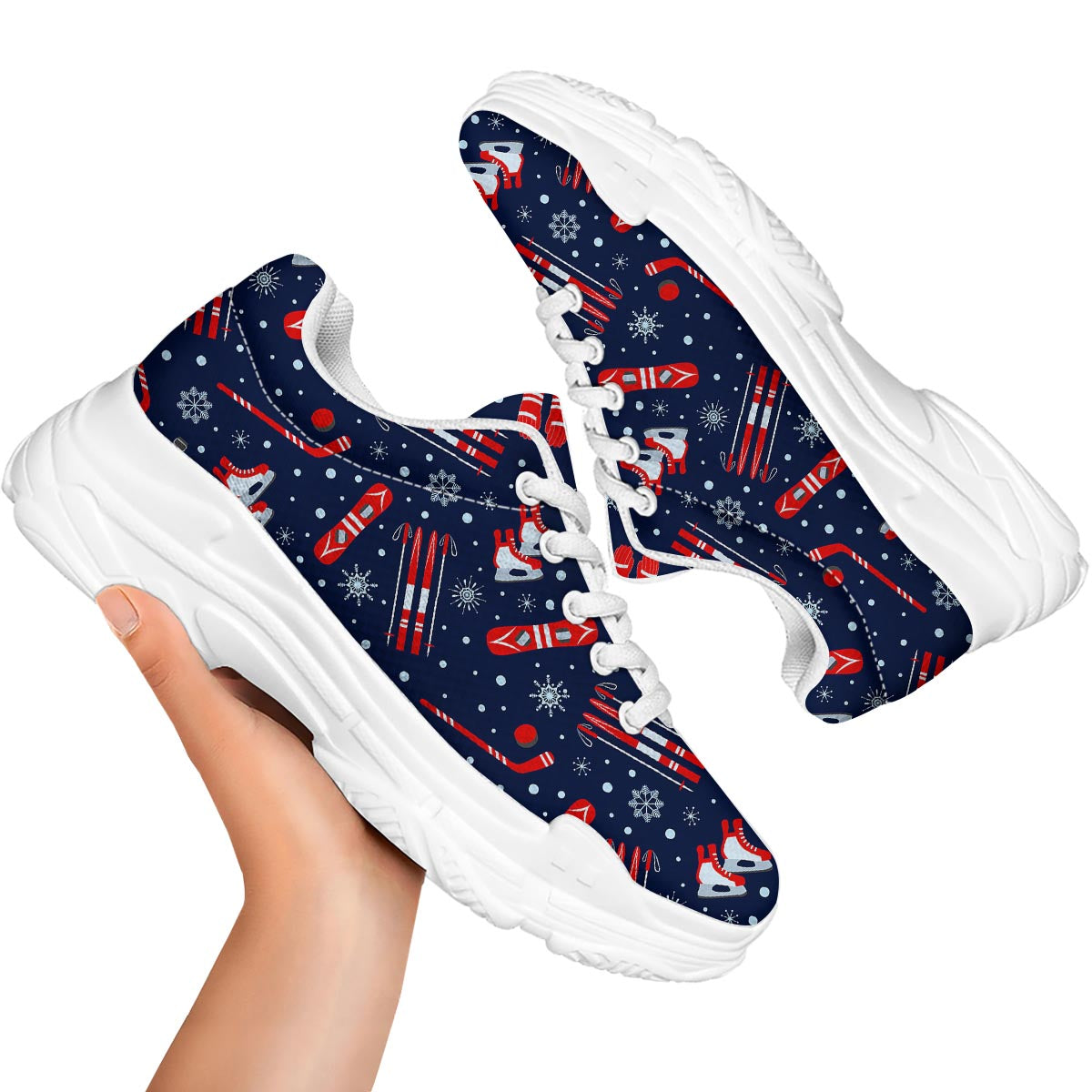 Skiing Equipment Print Pattern White Chunky Shoes-grizzshop
