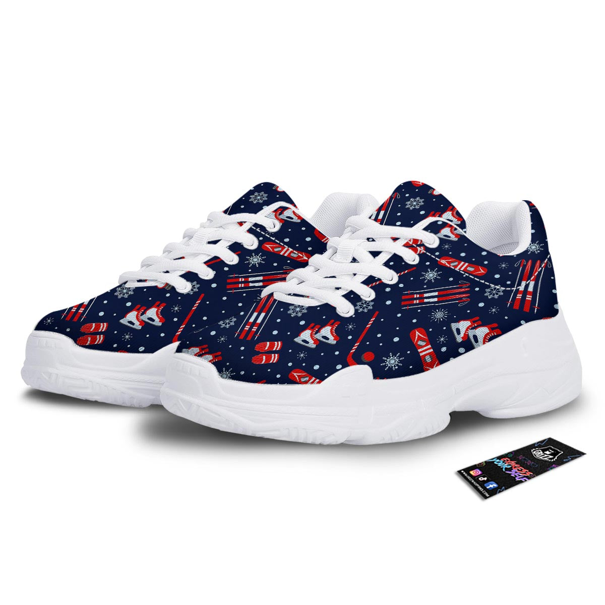 Skiing Equipment Print Pattern White Chunky Shoes-grizzshop