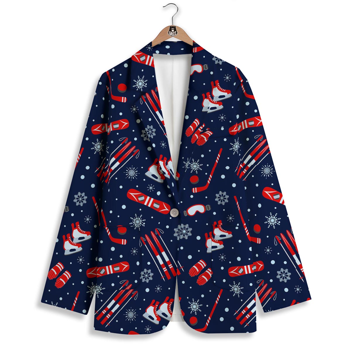 Skiing Equipment Print Pattern Women's Blazer-grizzshop