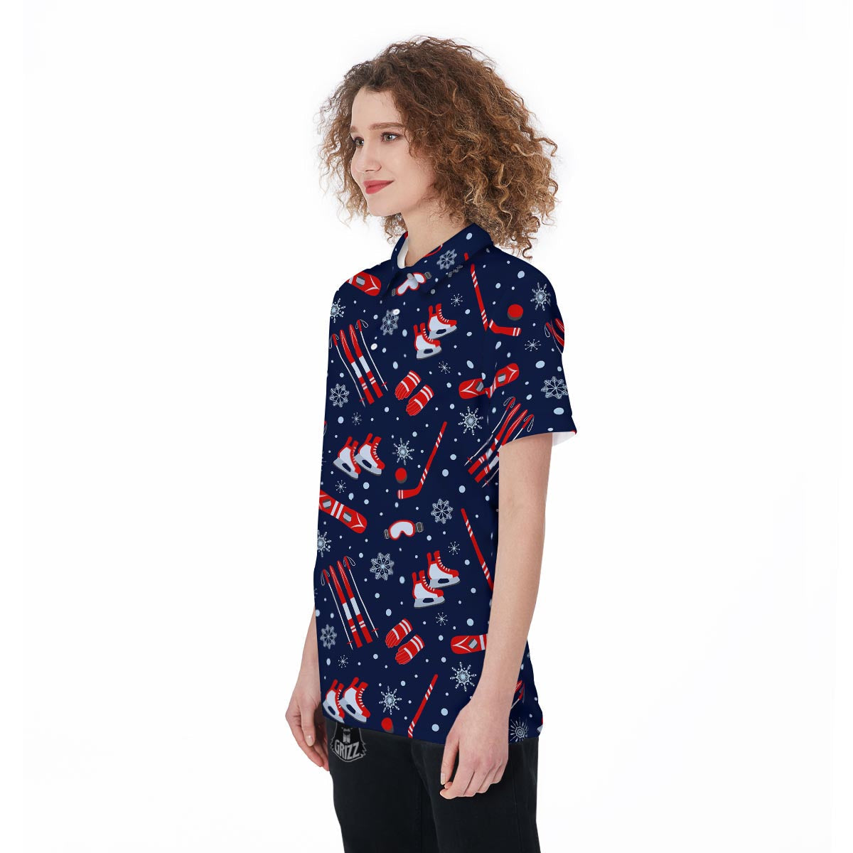 Skiing Equipment Print Pattern Women's Golf Shirts-grizzshop