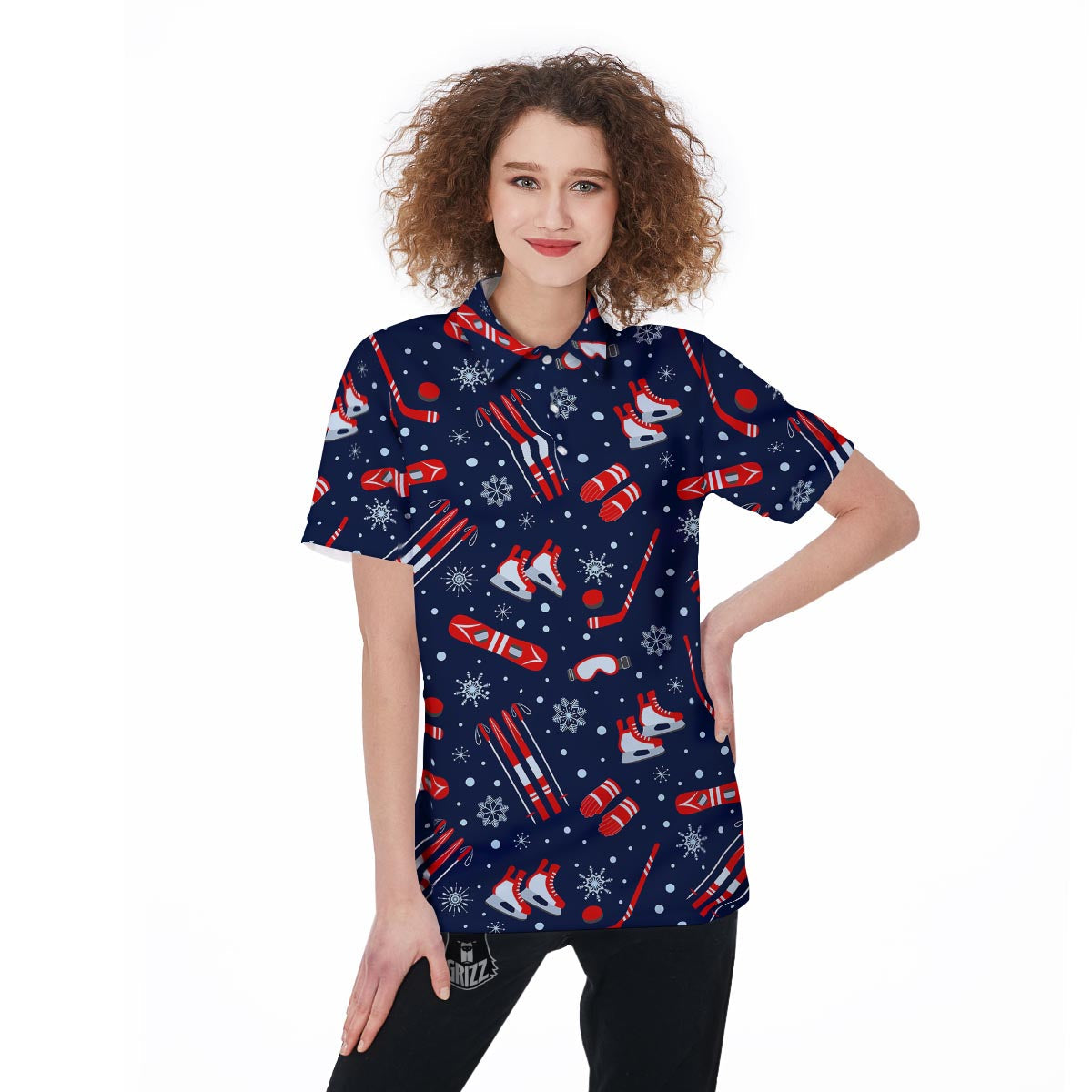 Skiing Equipment Print Pattern Women's Golf Shirts-grizzshop