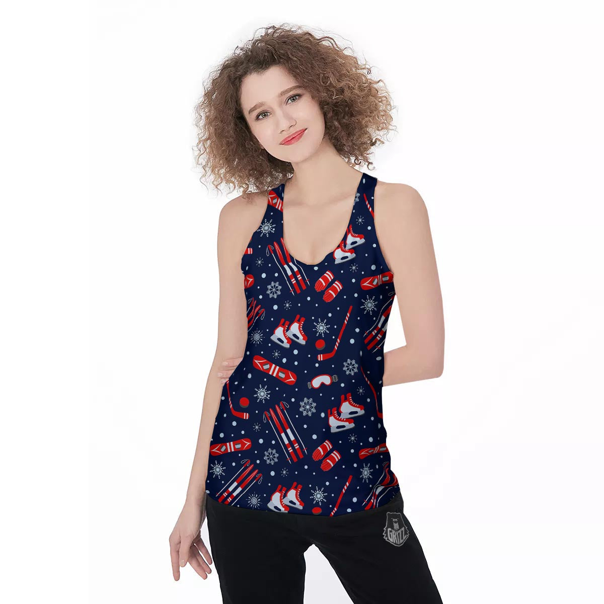 Skiing Equipment Print Pattern Women's Racerback Tank Top-grizzshop