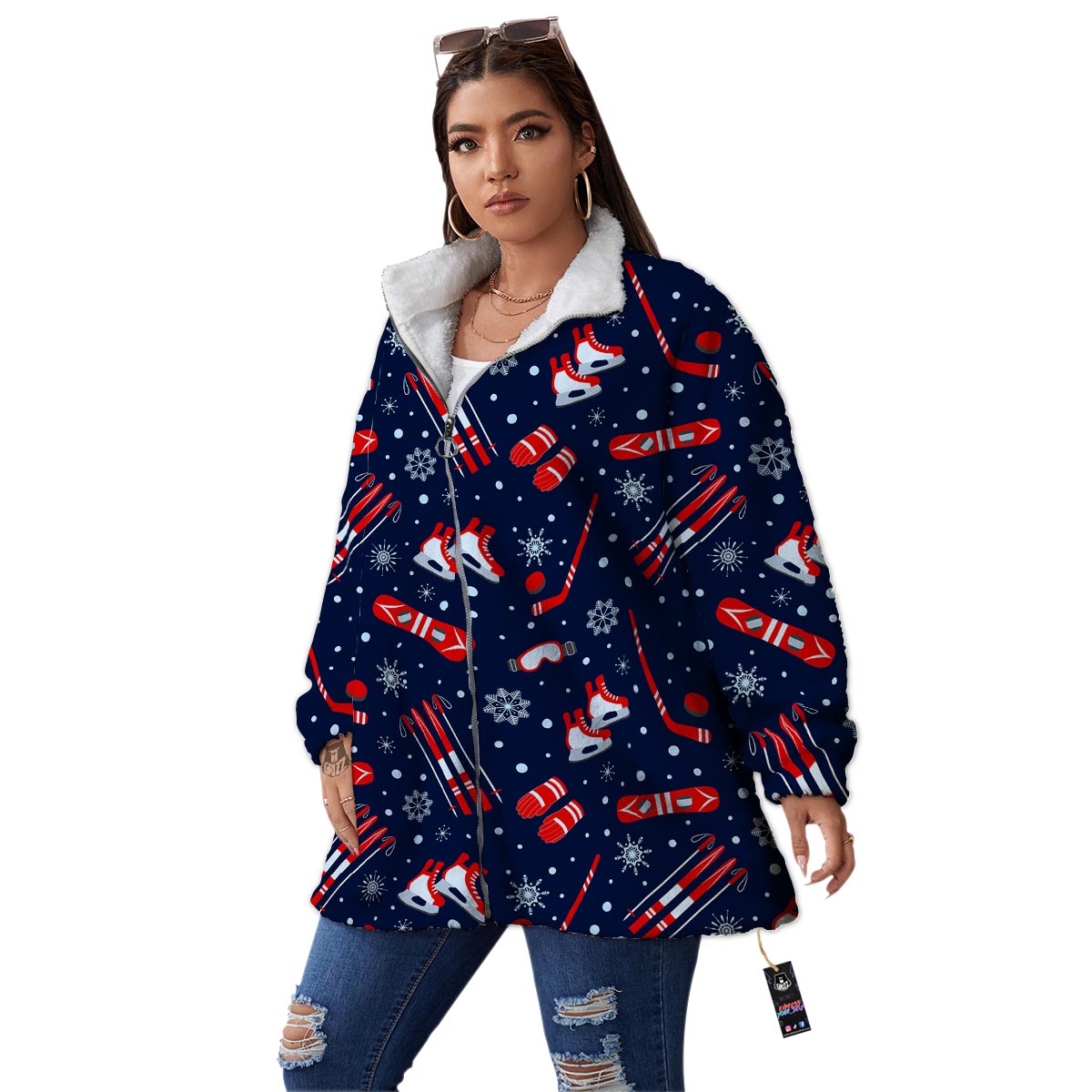 Skiing Equipment Print Pattern Women's Sherpa Jacket-grizzshop