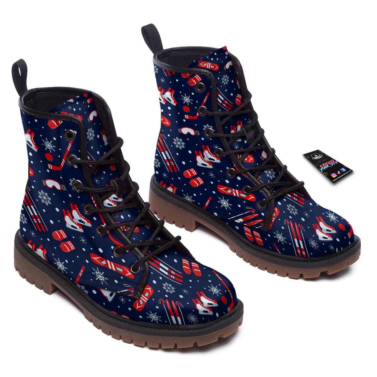 Skiing Equipment Print Pattern Work Boots-grizzshop