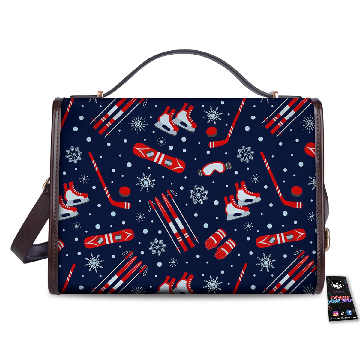 Skiing Equipment Print Pattern Women's Satchel Bag