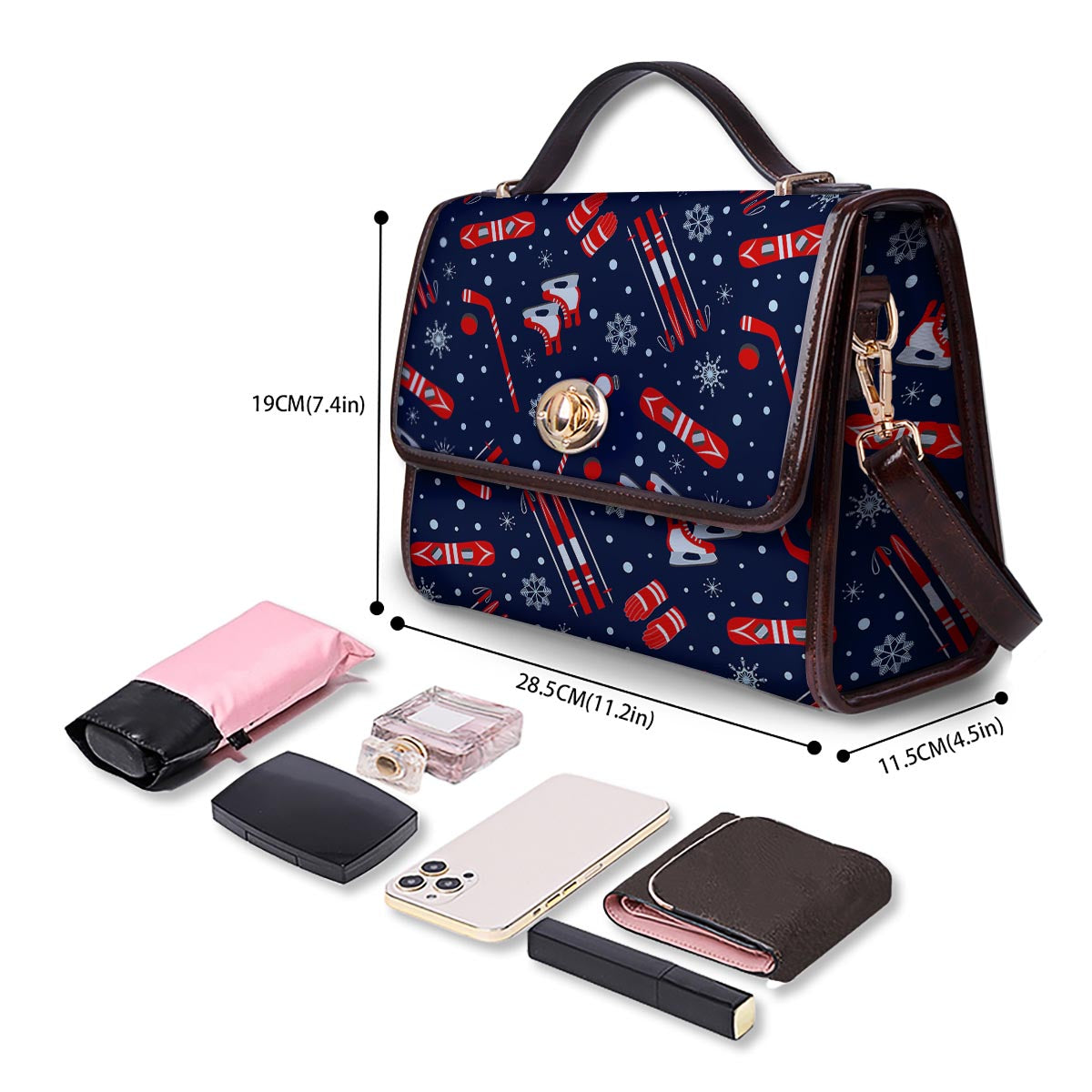 Skiing Equipment Print Pattern Women's Satchel Bag
