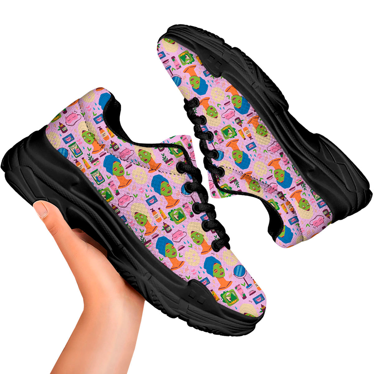 Skin Care And Face Care Print Pattern Black Chunky Shoes-grizzshop