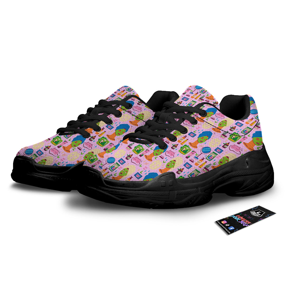 Skin Care And Face Care Print Pattern Black Chunky Shoes-grizzshop