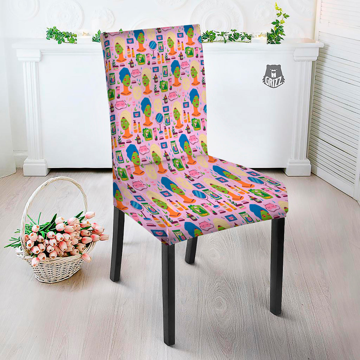 Skin Care And Face Care Print Pattern Dining Chair Slipcover-grizzshop