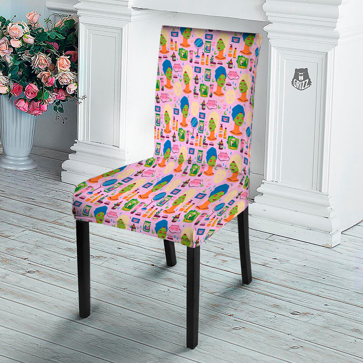 Skin Care And Face Care Print Pattern Dining Chair Slipcover-grizzshop