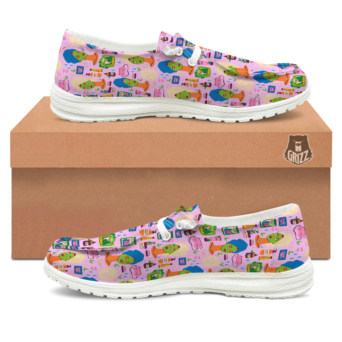 Skin Care And Face Care Print Pattern White Loafers-grizzshop