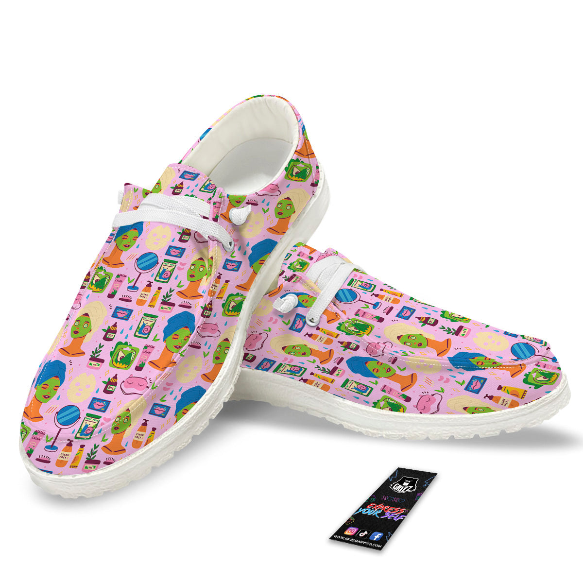 Skin Care And Face Care Print Pattern White Loafers-grizzshop
