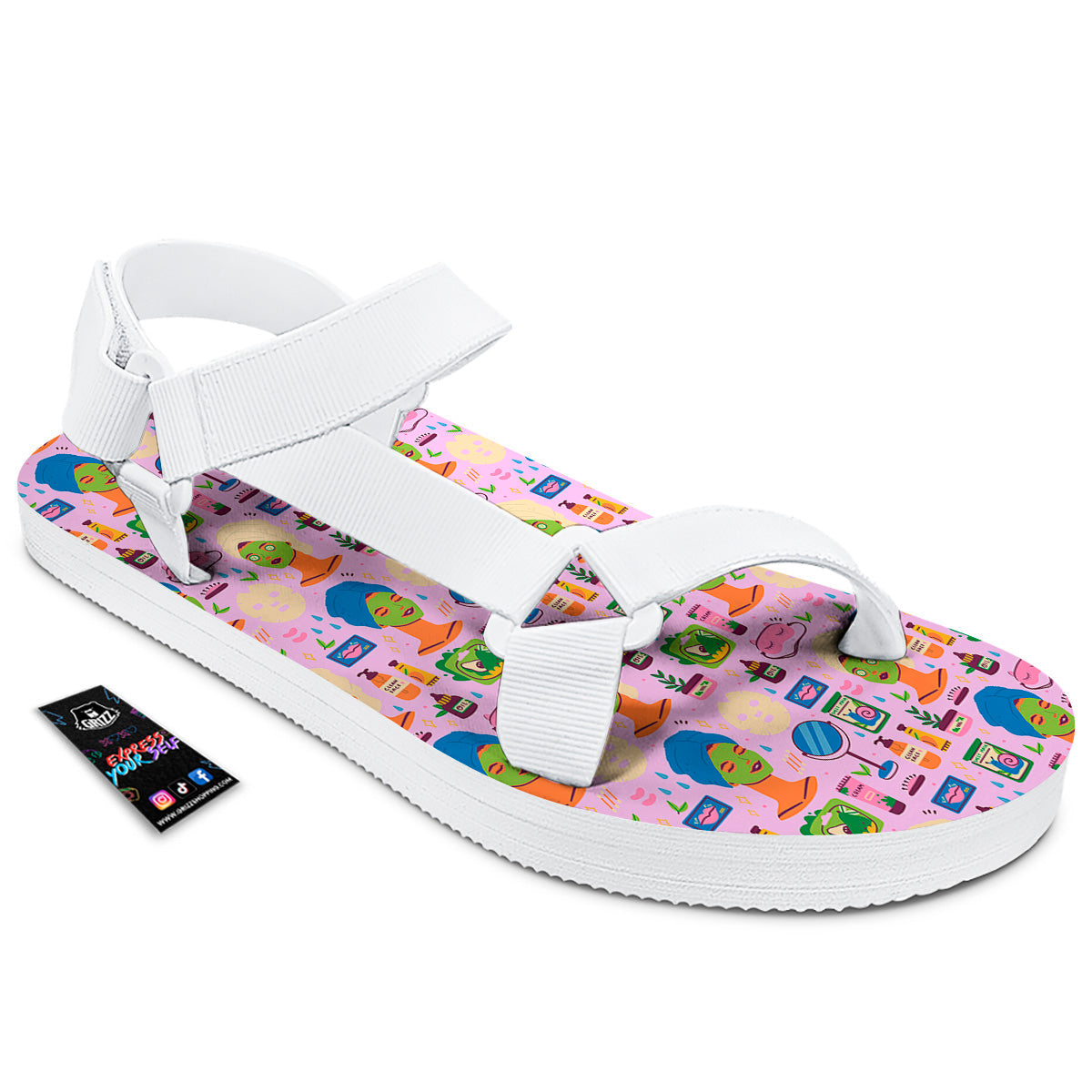 Skin Care And Face Care Print Pattern White Open Toe Sandals-grizzshop