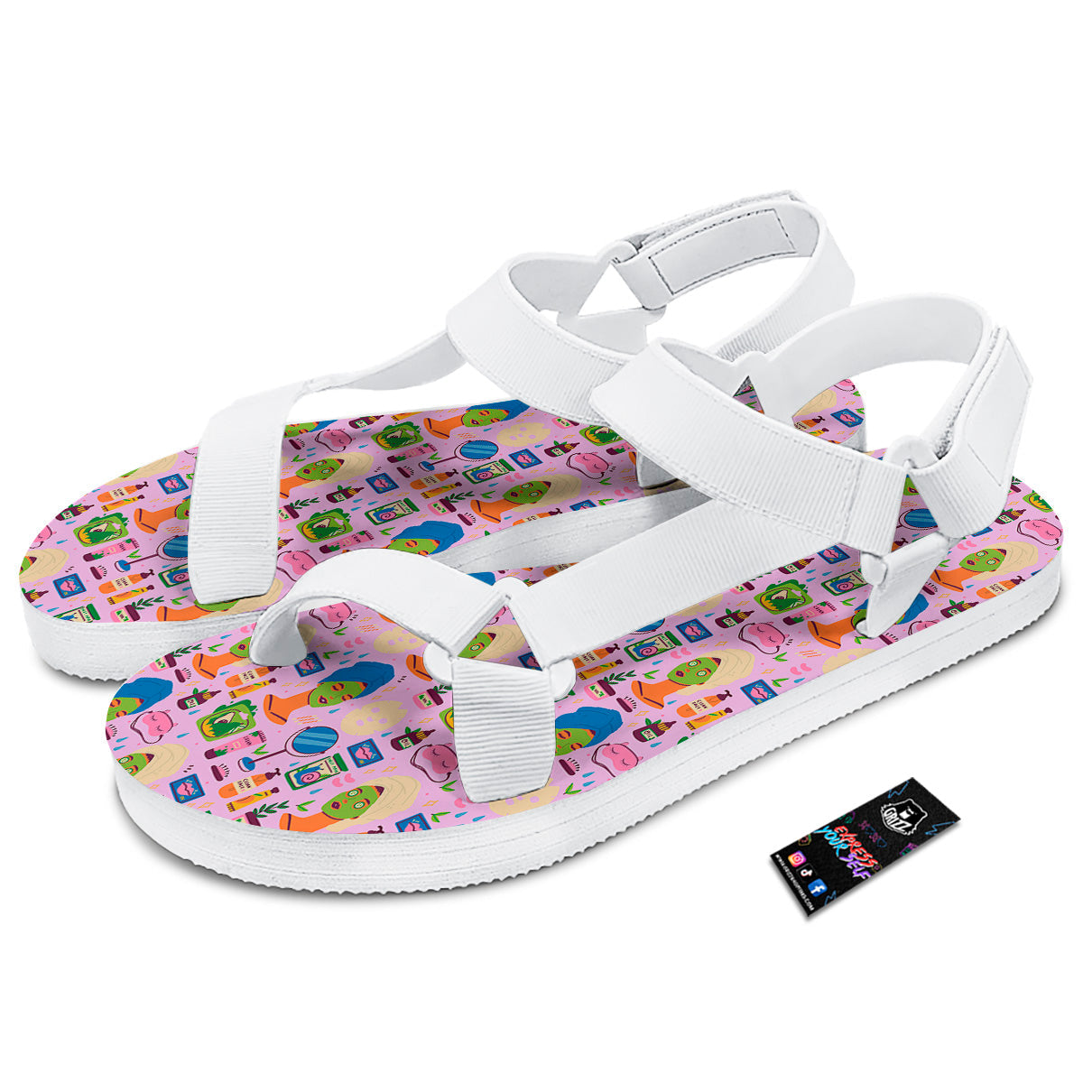 Skin Care And Face Care Print Pattern White Open Toe Sandals-grizzshop