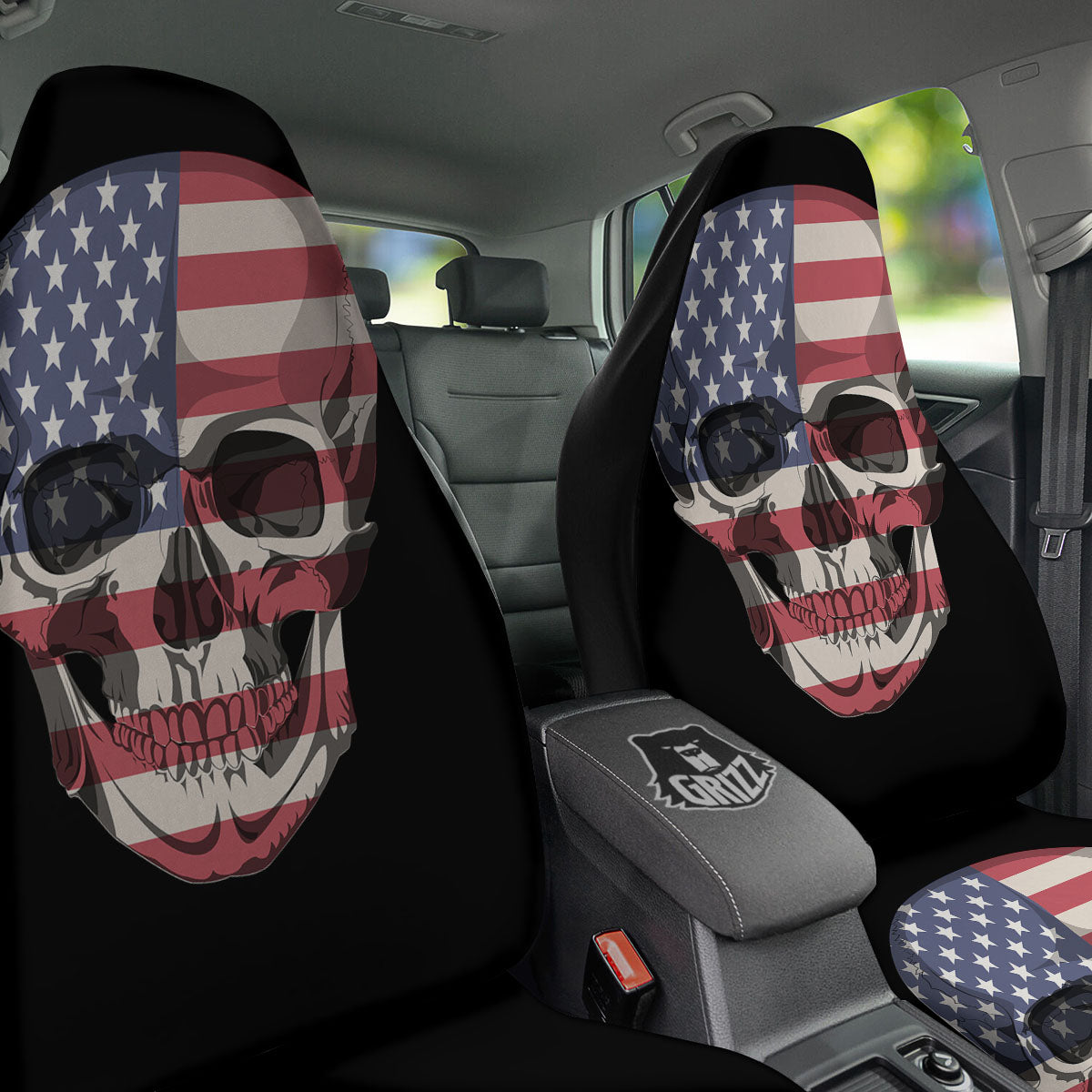 Skull American Flag Print Car Seat Covers-grizzshop