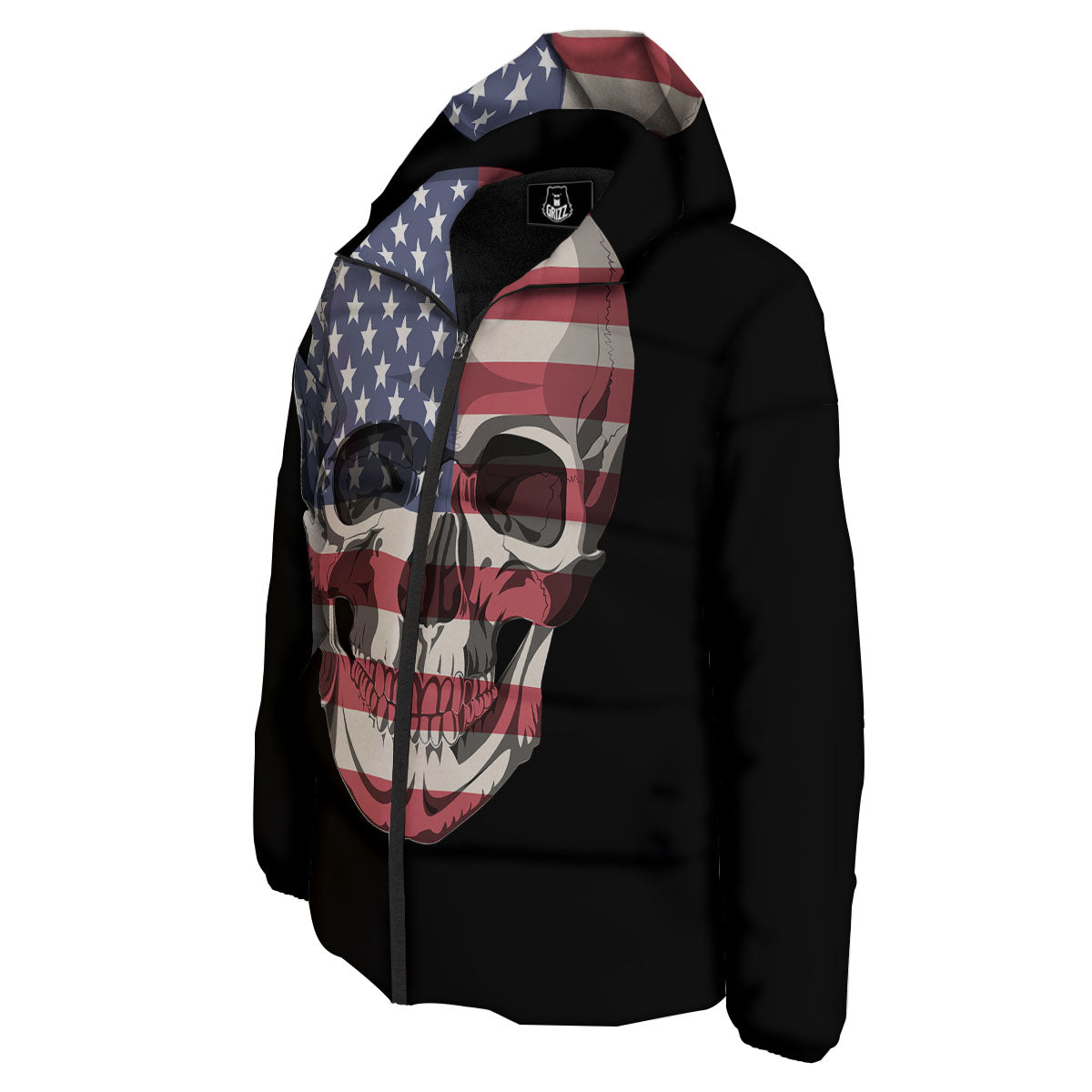 Skull American Flag Print Down Jacket-grizzshop