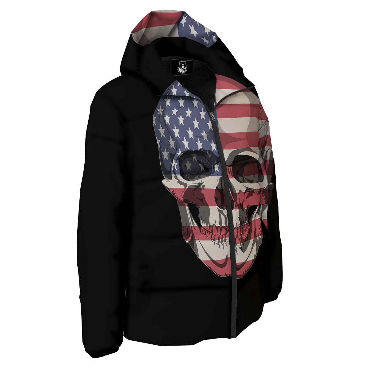 Skull American Flag Print Down Jacket-grizzshop
