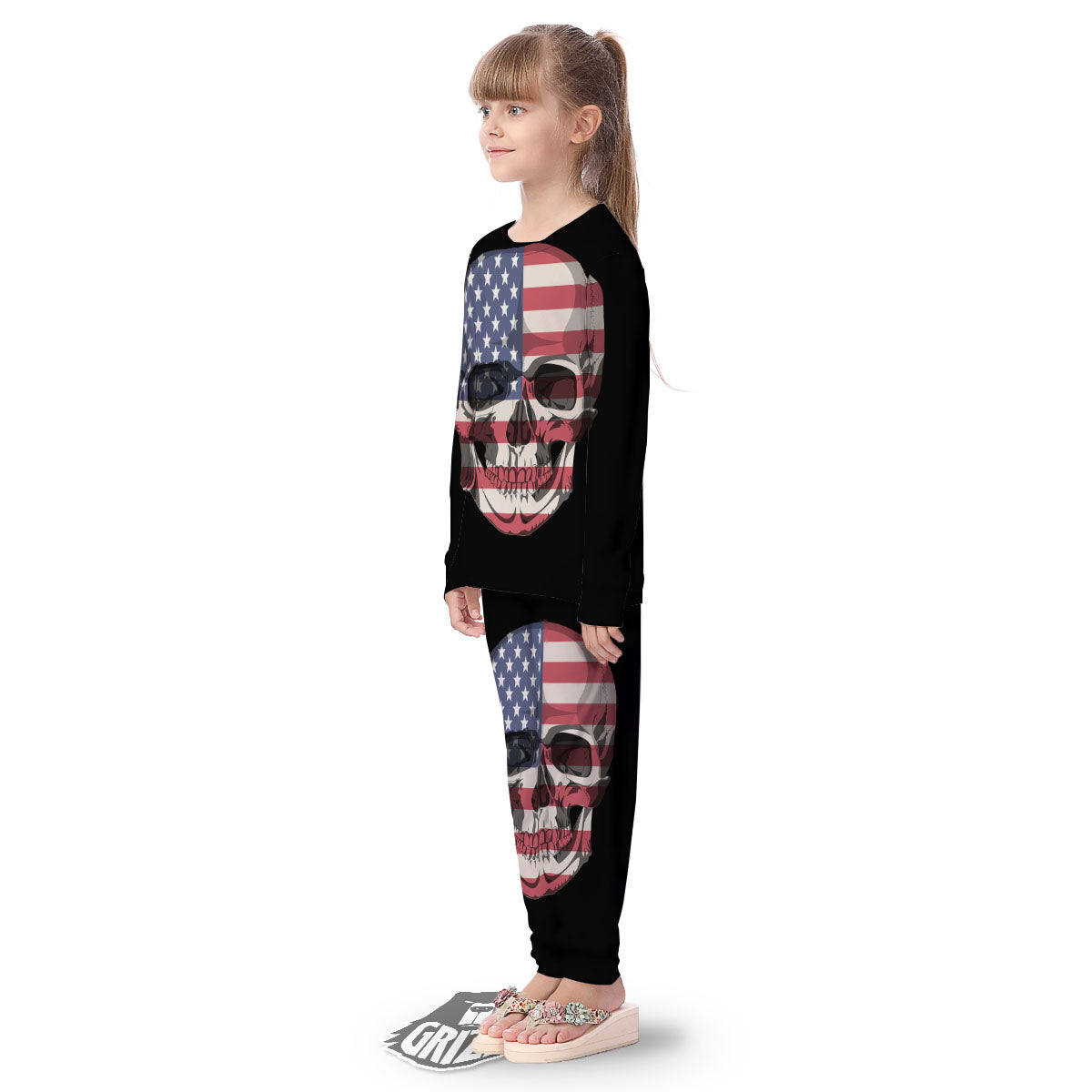 Skull American Flag Print Kid's Pajamas-grizzshop