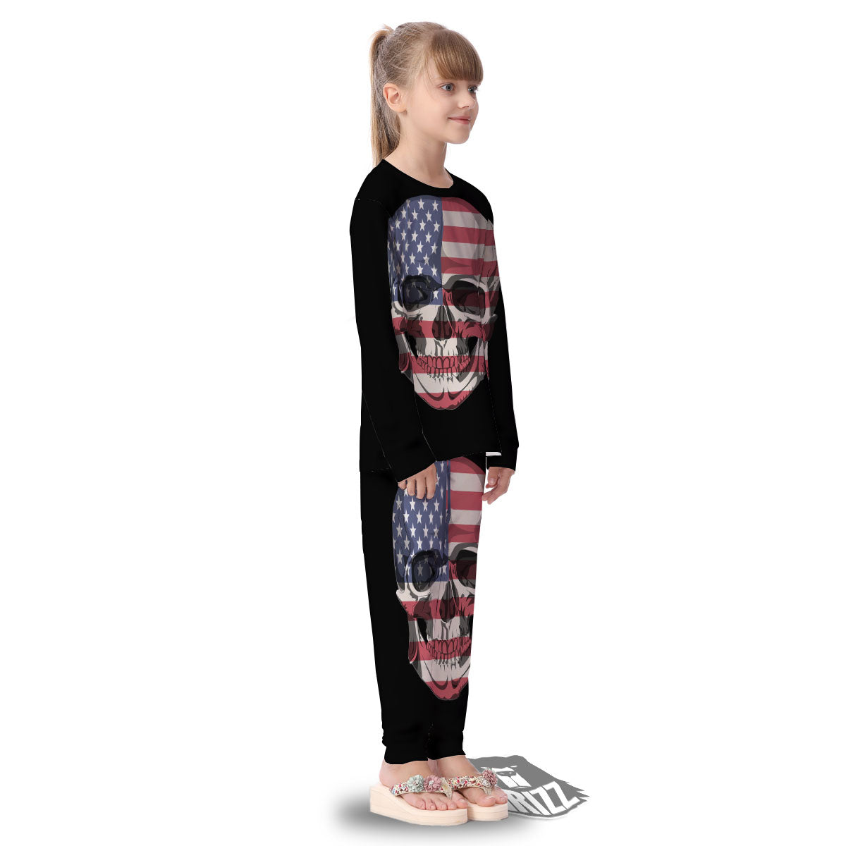 Skull American Flag Print Kid's Pajamas-grizzshop