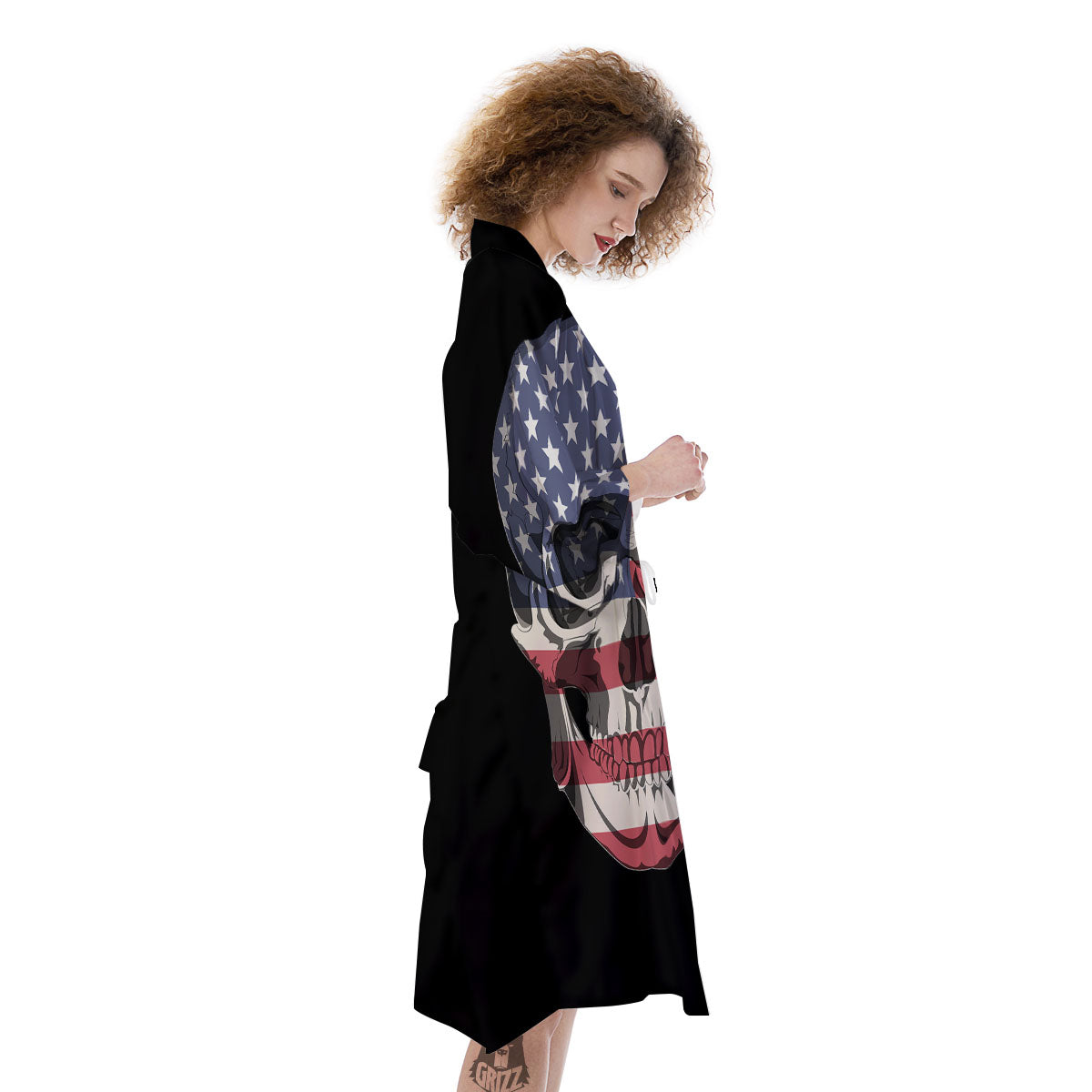 Skull American Flag Print Kimono-grizzshop