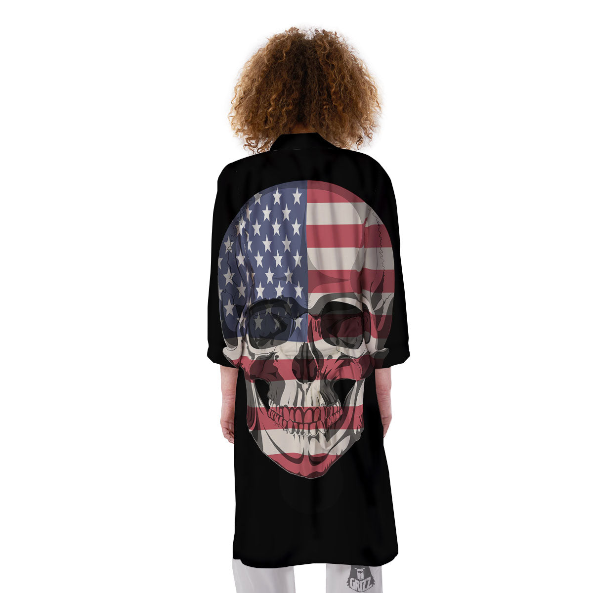 Skull American Flag Print Kimono-grizzshop