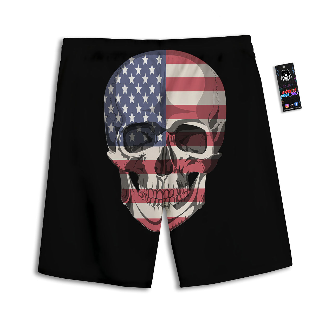 Skull American Flag Print Men's Athletic Shorts