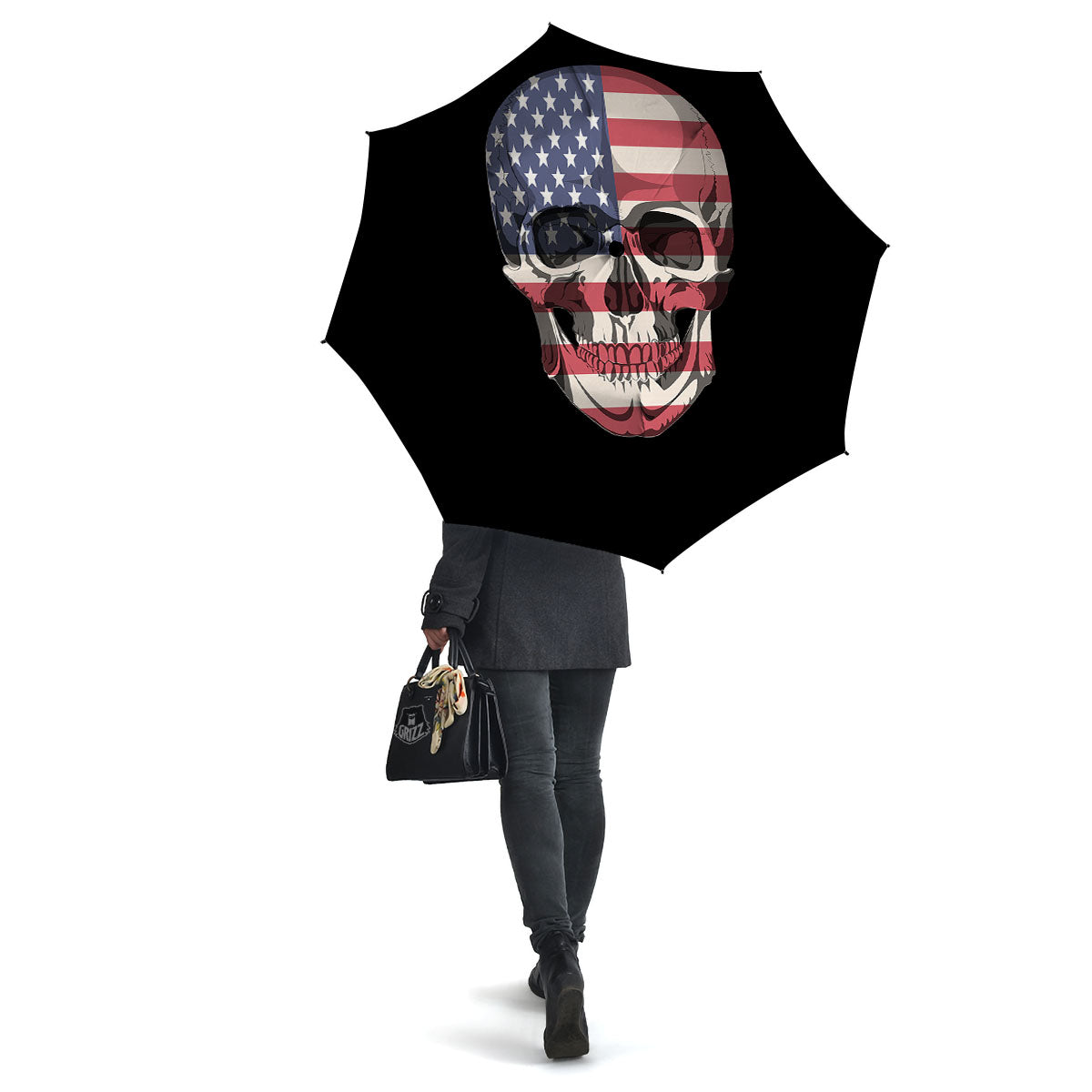 Skull American Flag Print Umbrella-grizzshop