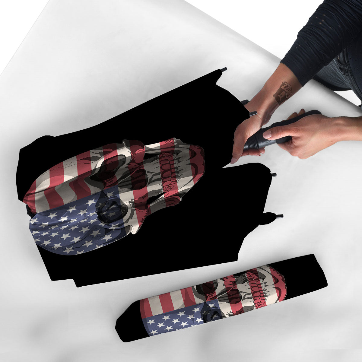 Skull American Flag Print Umbrella-grizzshop