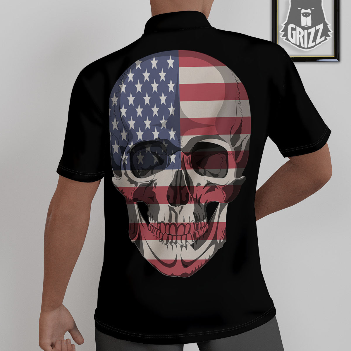 Skull American Flag Print Untucked Shirts-grizzshop